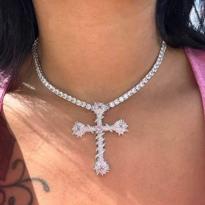Pink Heart Cross Pendant
