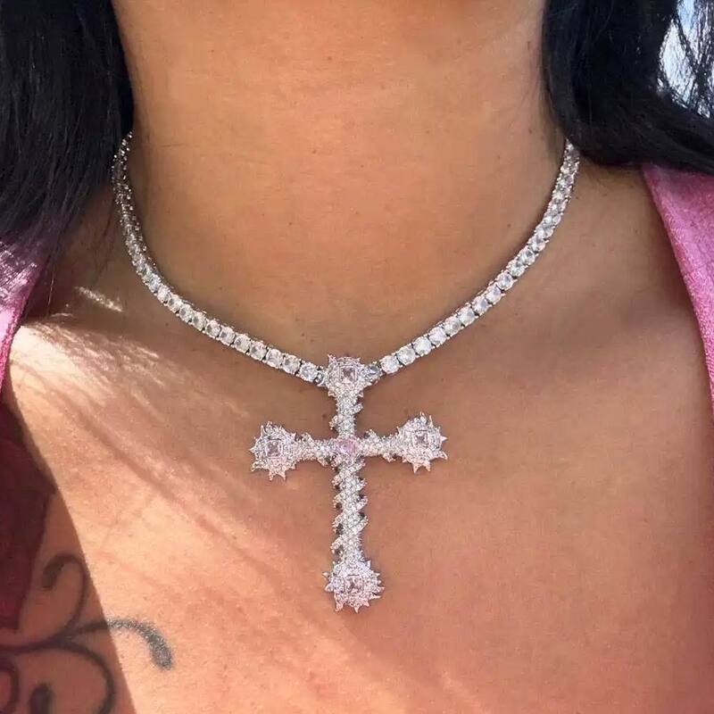 Pink Heart Cross Pendant