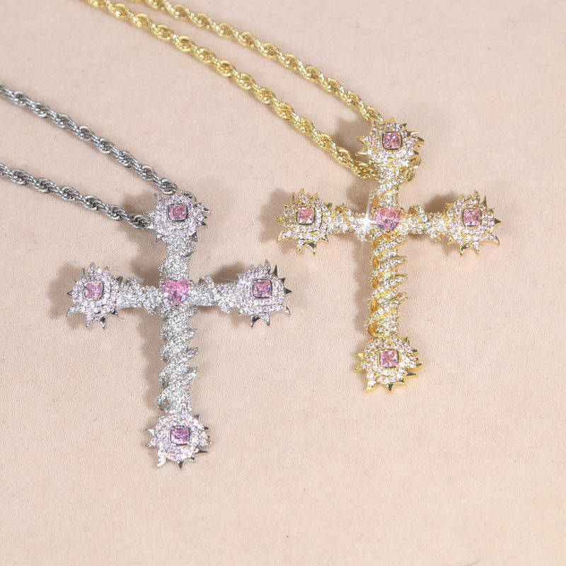 Pink Heart Cross Pendant