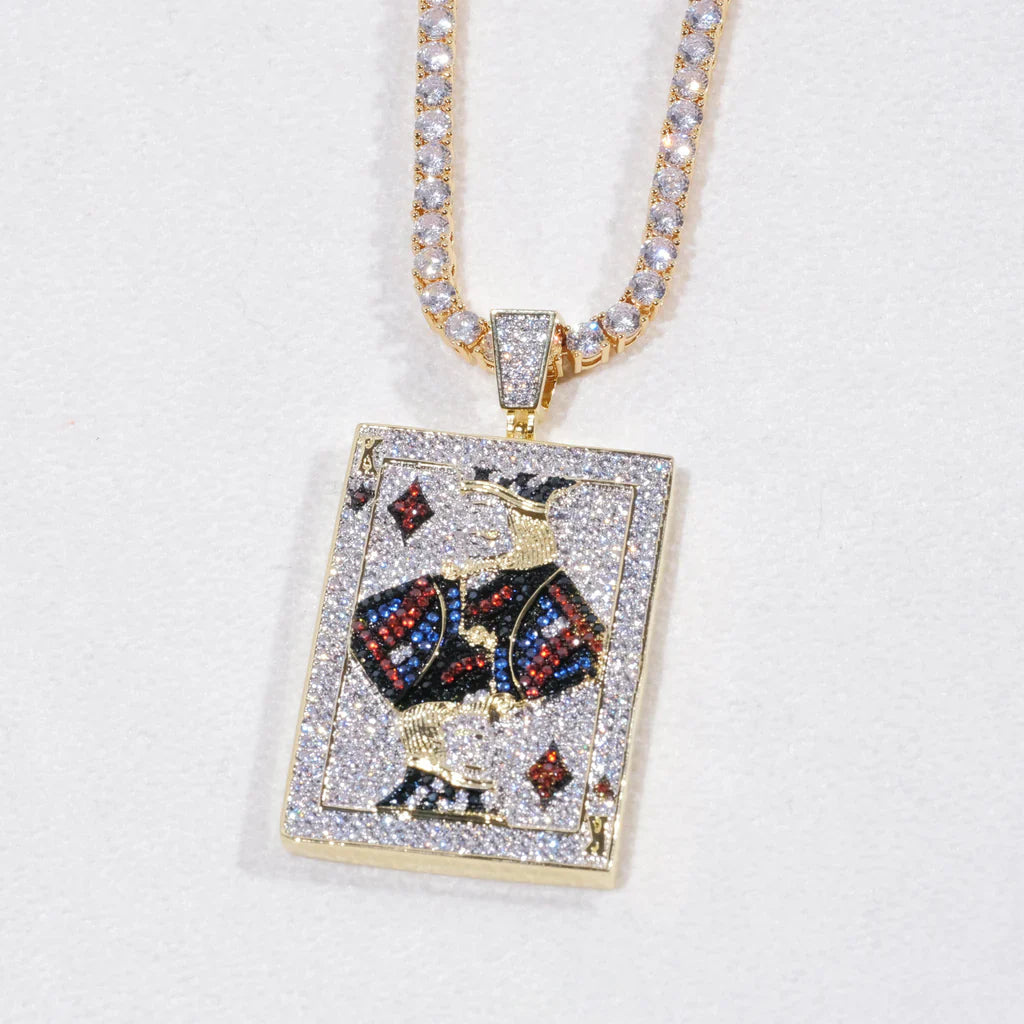 Poker King Iced Necklace In Yello Gold