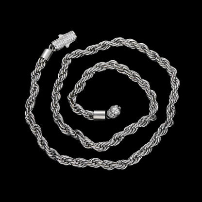 Rope Chain Iced Clasp in White Gold- 6mm