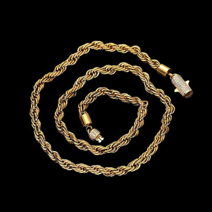 Rope Chain Iced Clasp in White Gold- 6mm