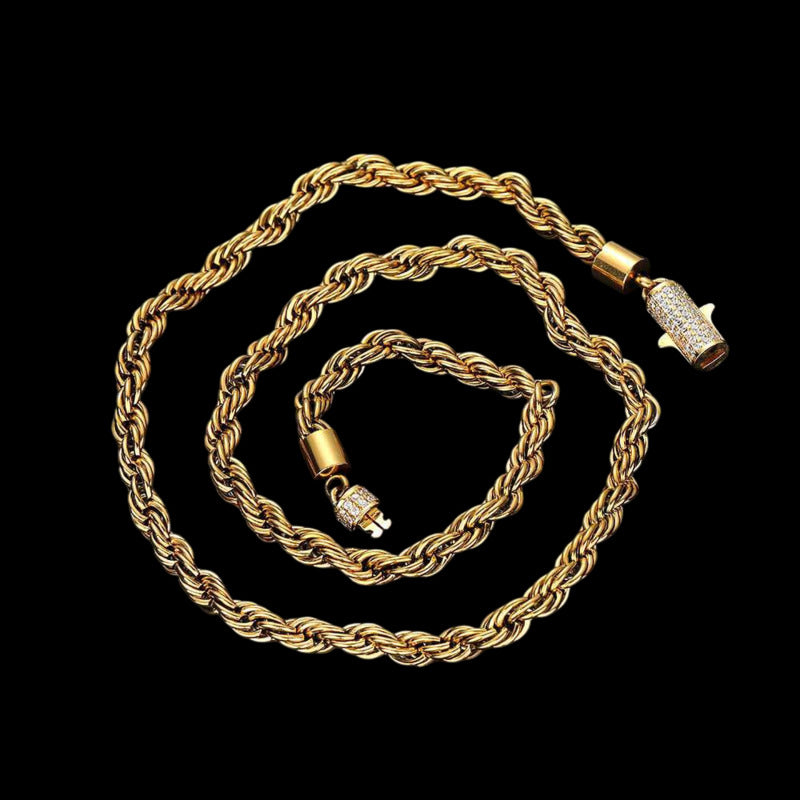 Rope Chain Iced Clasp in White Gold- 6mm
