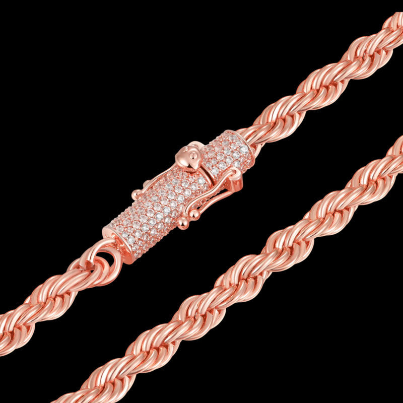 Moissanite Rope Chain Iced Clasp in Rose Gold - 6mm