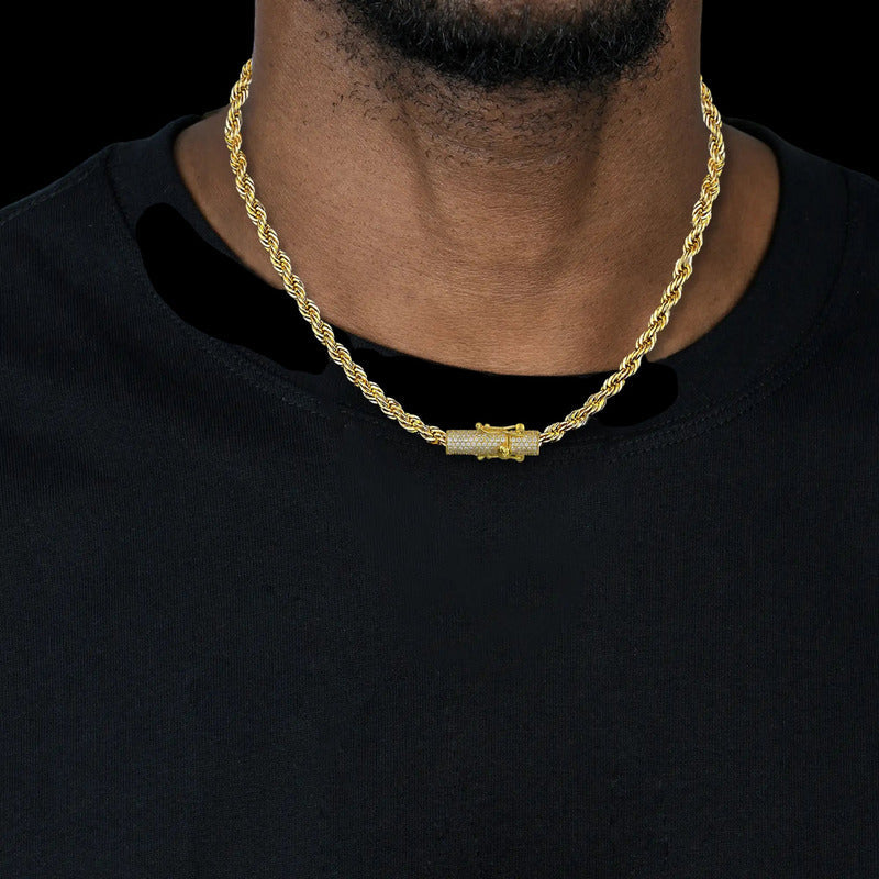 Moissanite Rope Chain Iced Clasp in White Gold - 6mm