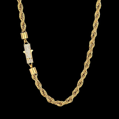 Rope Chain Iced Clasp in White Gold- 6mm