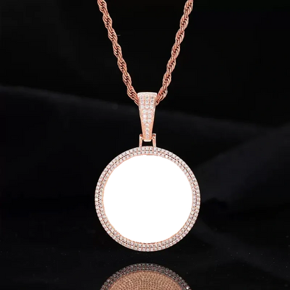 Rose Gold Custom Photo Double Row Micro-Pavé Round Pendant - 37mm