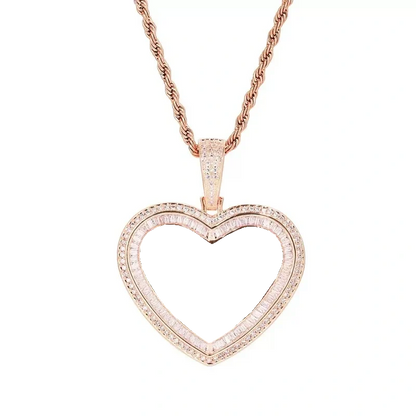 Rose Gold Custom Photo Heart T-Shaped Diamond Pendant - 42mm