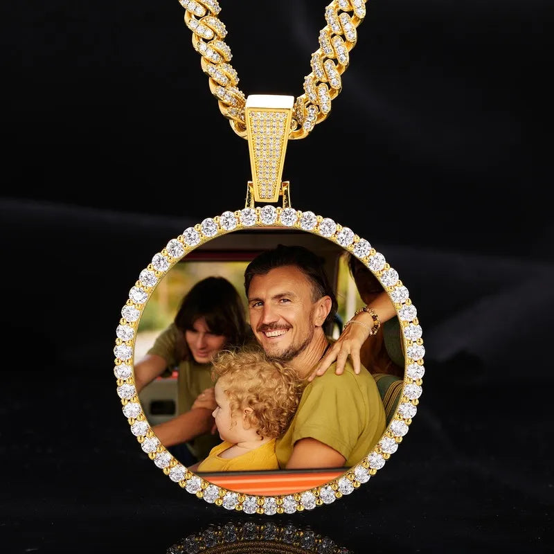 Rose Gold Large 3D Custom Photo Micro-Inlaid Round Pendant - 70mm