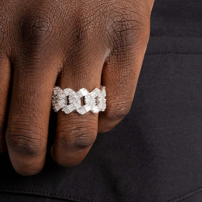 S925 Baguette Cuban Ring In White Gold