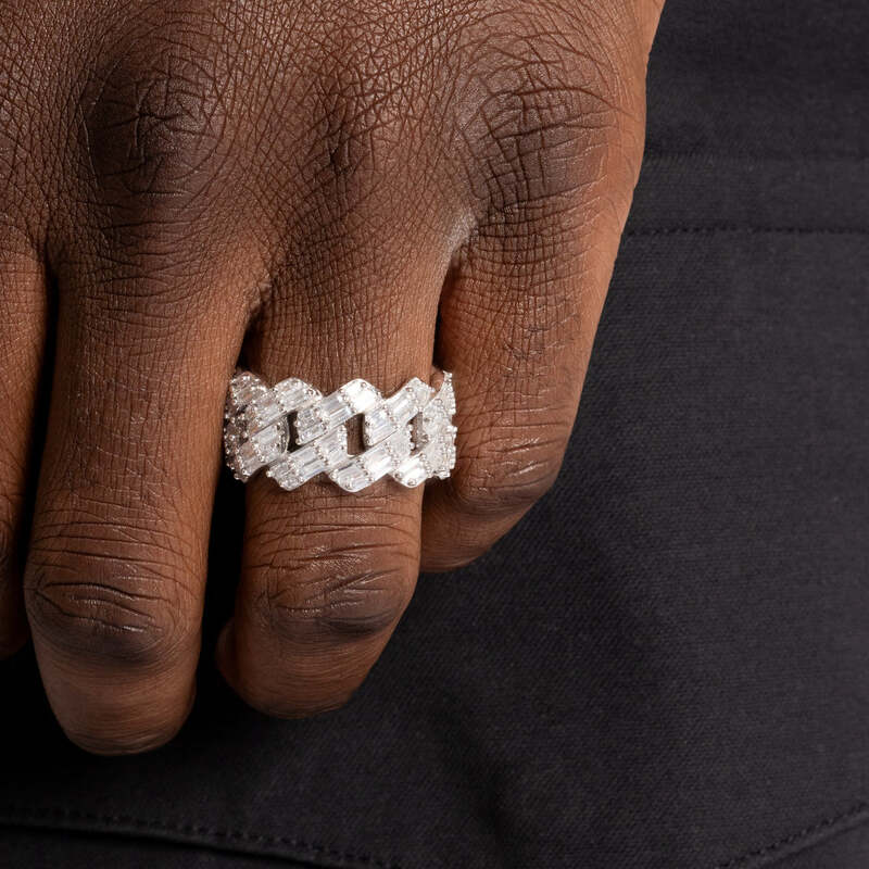 S925 Baguette Cuban Ring In White Gold