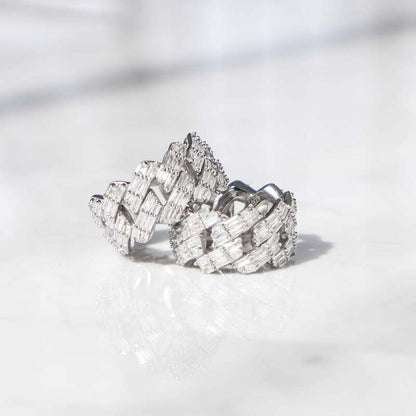 S925 Baguette Cuban Ring In White Gold