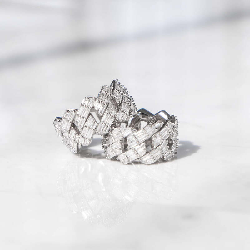 S925 Baguette Cuban Ring In White Gold