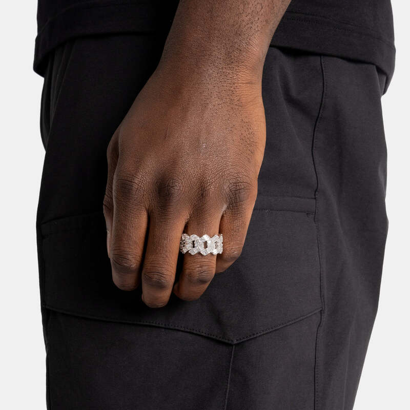 S925 Baguette Cuban Ring In White Gold