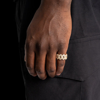 S925 Prong Cuban Ring In Yellow Gold - 14mm