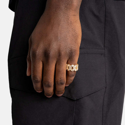 S925 Baguette Cuban Ring In 18K Gold
