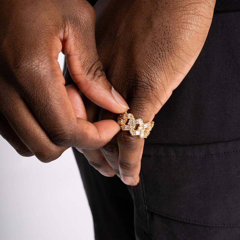 S925 Baguette Cuban Ring In 18K Gold