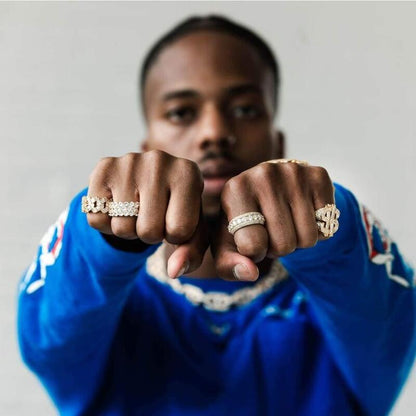 S925 Baguette Cuban Ring In 18K Gold