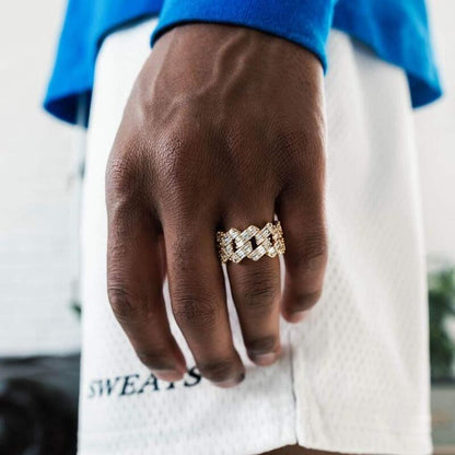 S925 Baguette Cuban Ring In 18K Gold