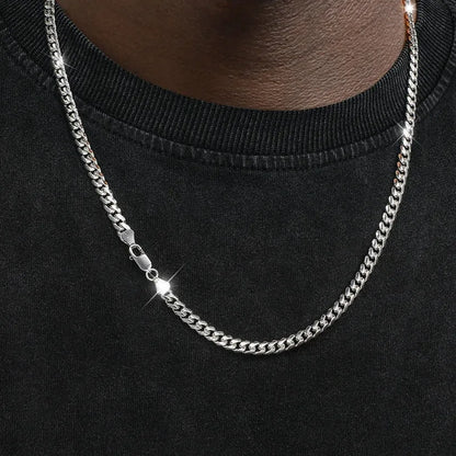 S925  Cuban Chain Necklace in White Gold - 3mm/4mm/5mm