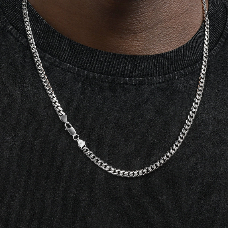 925 Sterling Silver 3MM Cuban Chain Necklace Men Hip Hop Hundred Silver Men's Collarbone Necklace