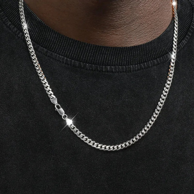 S925  Cuban Chain Necklace in White Gold - 3mm/4mm/5mm