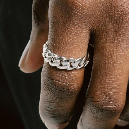 S925 Cuban Link Ring in White Gold - 7mm