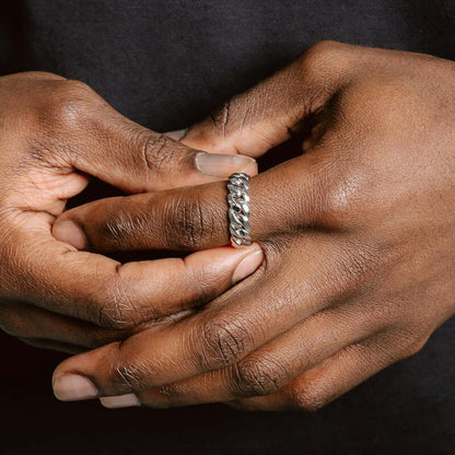 S925 Cuban Link Ring in White Gold - 7mm