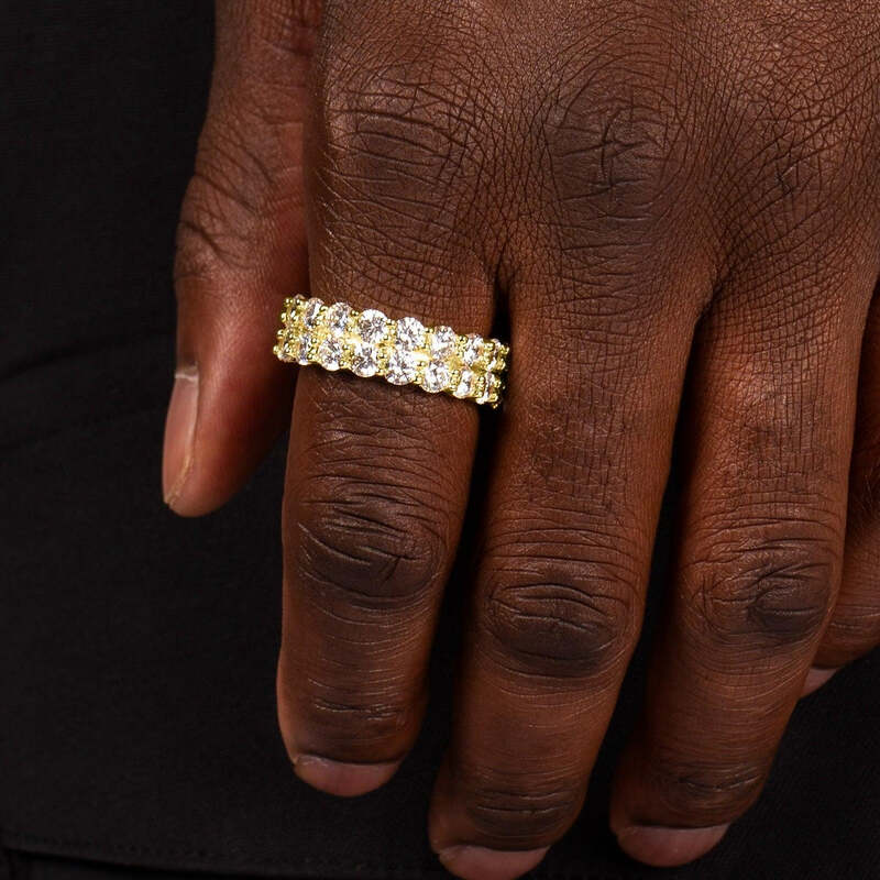 S925 Double Tennis Ring In 18k Gold - 7mm