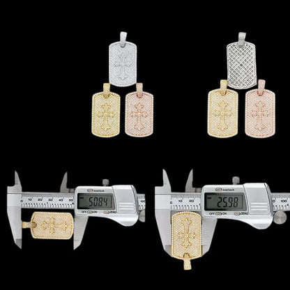 S925 & Moissanite Iced Cross Dog Tag Pendant - 26mm
