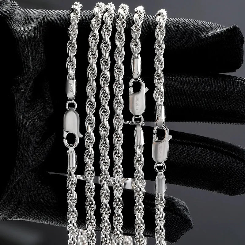 S925 Rope Chain White Gold - 1.7mm/2mm/3.3mm