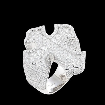 S925 VVS Moissanite Cross T Square Ice Ring