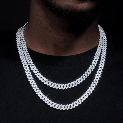 925S & VVS Moissanite 8MM Two Row Prong Cuban Link Chain，Welcome to our Hip-Hop Chain Collection page, showcasing a variety of high-quality necklaces, including the Micro Clustered Tennis Necklace in White Gold, Diamond Prong Link Chain in White Gold - 19mm, Figaro Link Chain in Yellow Gold - 4mm, and more. Each necklace is crafted with premium materials and exceptional craftsmanship, blending fashion and luxury to create a unique hip-hop style. Whether you're looking for a trendy piece for everyday wear or