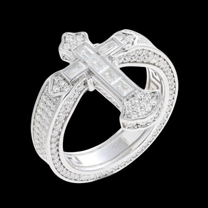 S925 VVS Moissanite ice Cross T Shape Ring