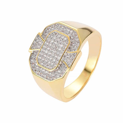 18K Gold Full Pave Cubic Zirconia Geometric Ring