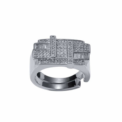 Adjustable Geometric Square and Circle Men's Ring in 18K Gold