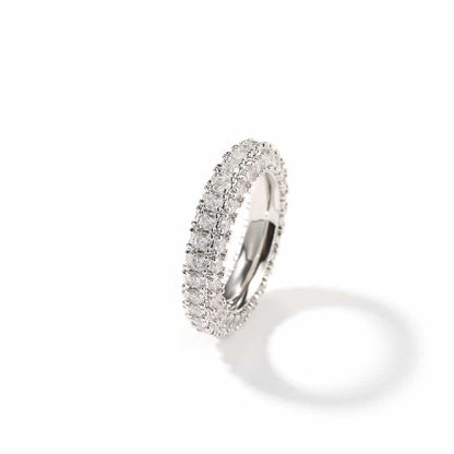 Three-Side Diamond Hip-Hop Ring in 18K Gold Plating