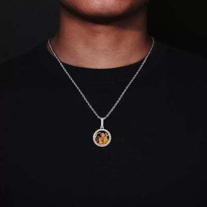 18k Gold Small Custom Photo Micro-Set Round Pendant - 25mm