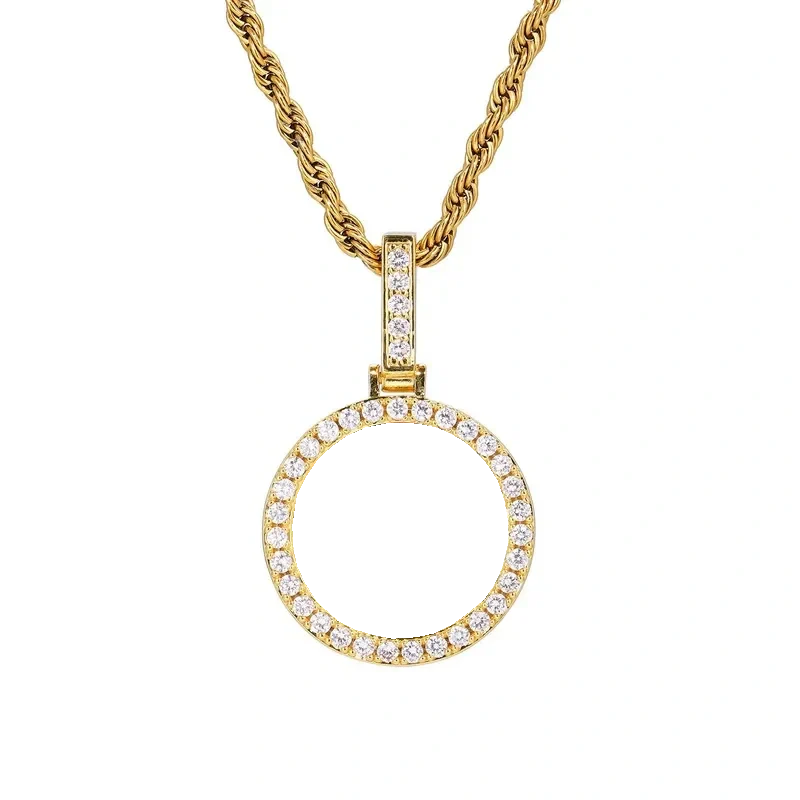 18k Gold Small Custom Photo Micro-Set Round Pendant - 25mm