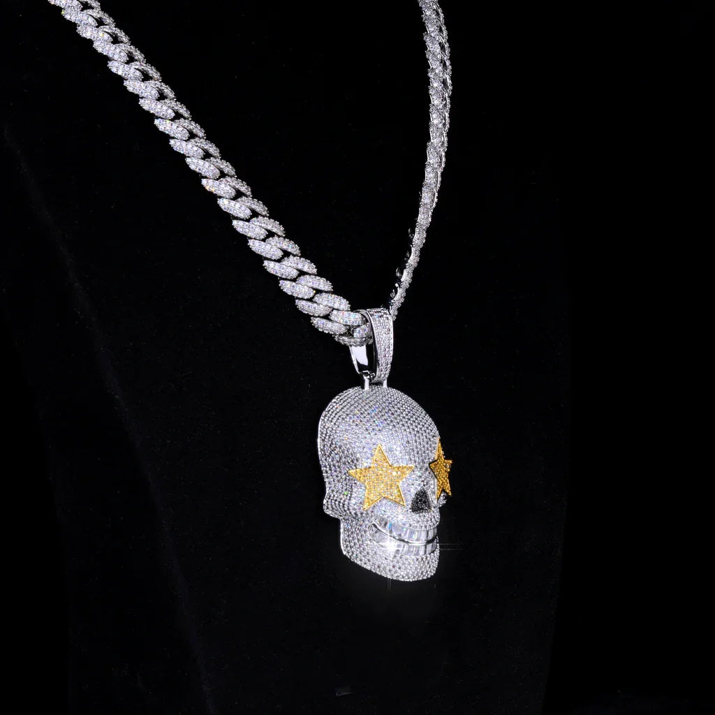 Star Eyes Skull Solid Iced Pendant - 34MM
