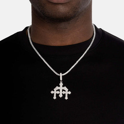 Triple Faithful Cross Pendant in White Gold