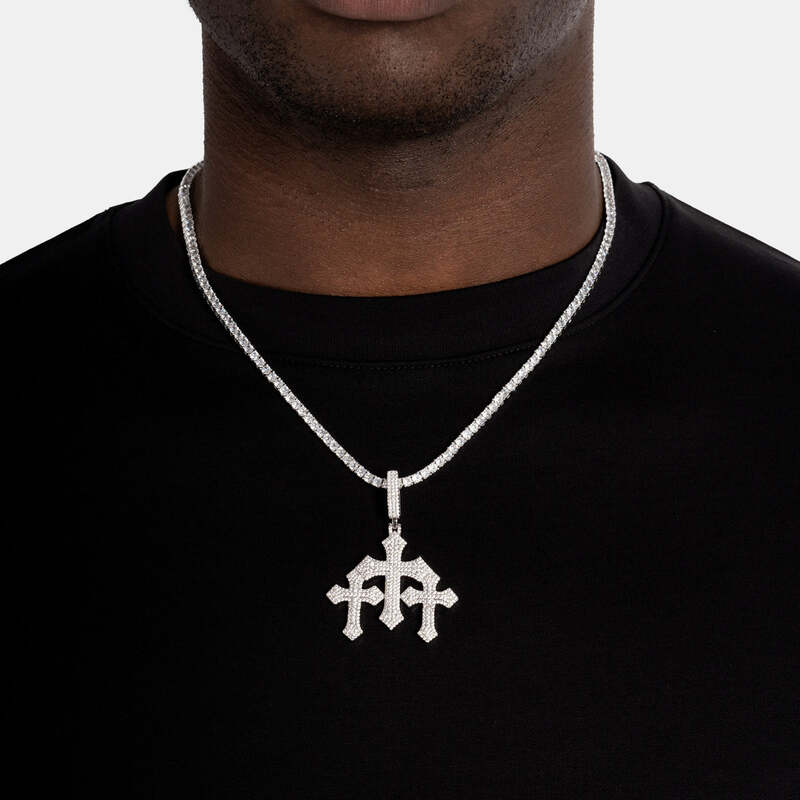 Triple Faithful Cross Pendant in White Gold