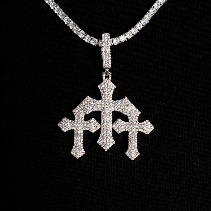 Triple Faithful Cross Pendant in White Gold