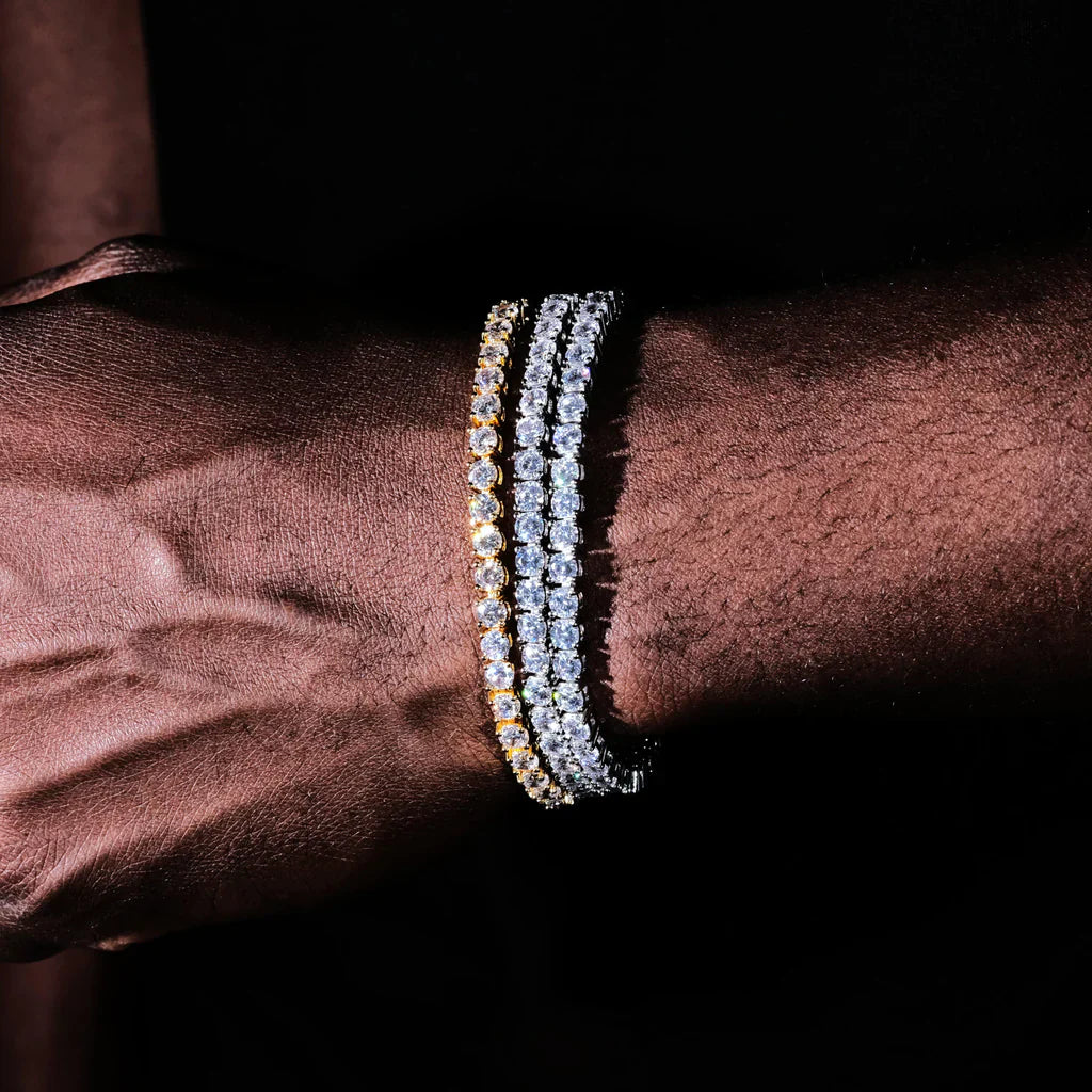 Two-tone 4mm Iced Yellow Gold-Plated CZ Cuban Link Bracelet
