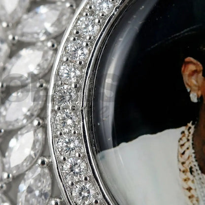 Wheat Ear Round Custom Photo Pendant - Personalized Iced Necklace