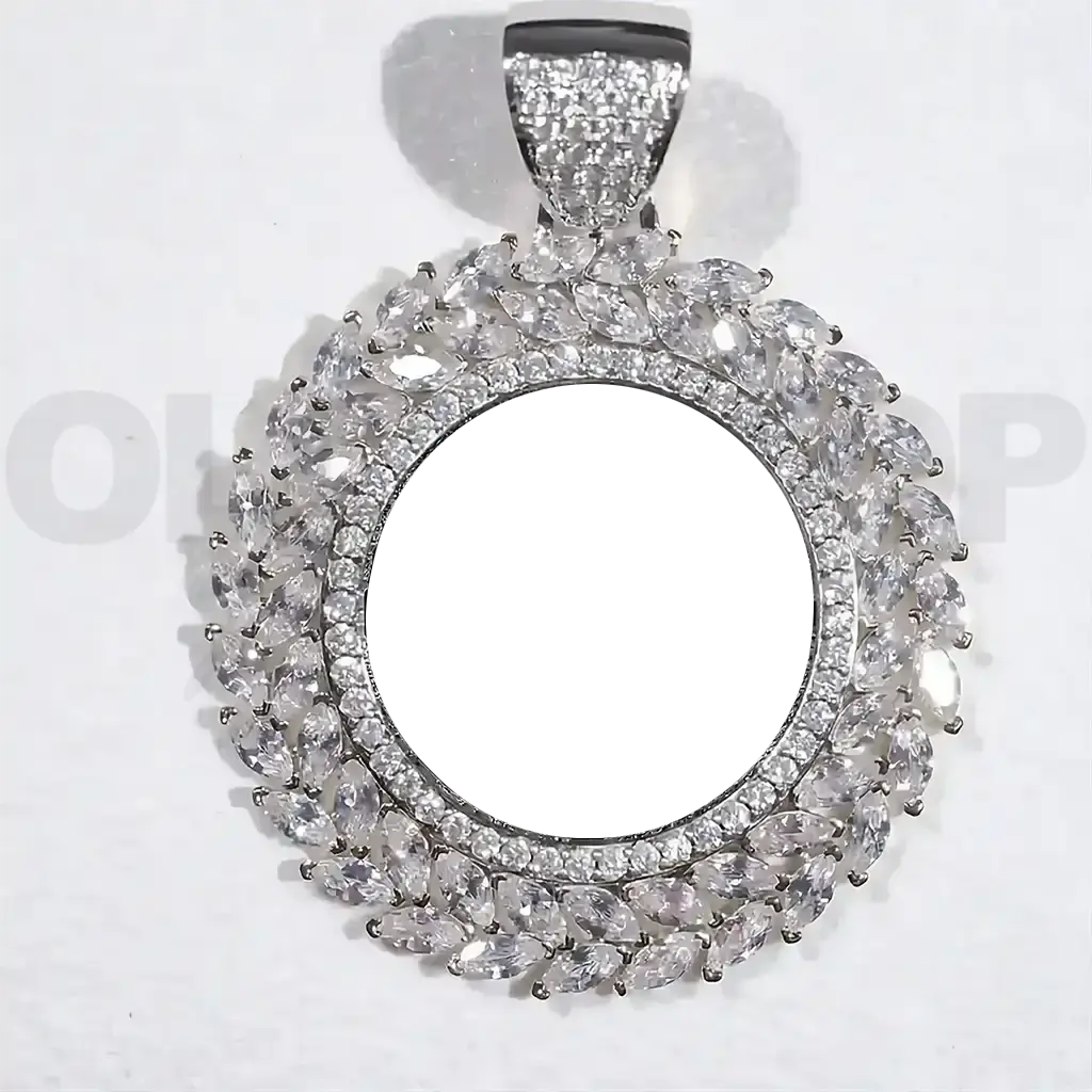 Wheat Ear Round Custom Photo Pendant - Personalized Iced Necklace