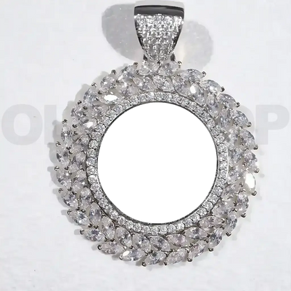 Wheat Ear Round Custom Photo Pendant - Personalized Iced Necklace