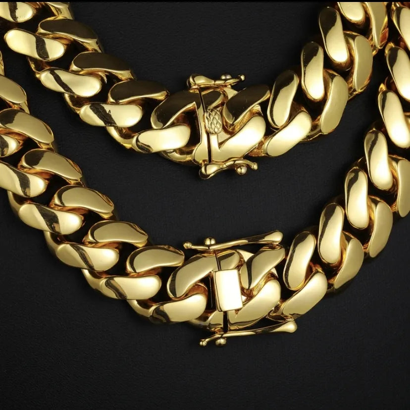 Solid Men's Cuban Necklace 18K Gold - 10MM/14MM/18MM/20MM