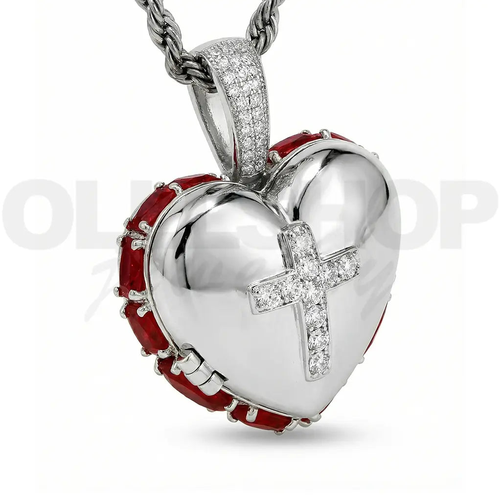heart cross photo locket necklace
