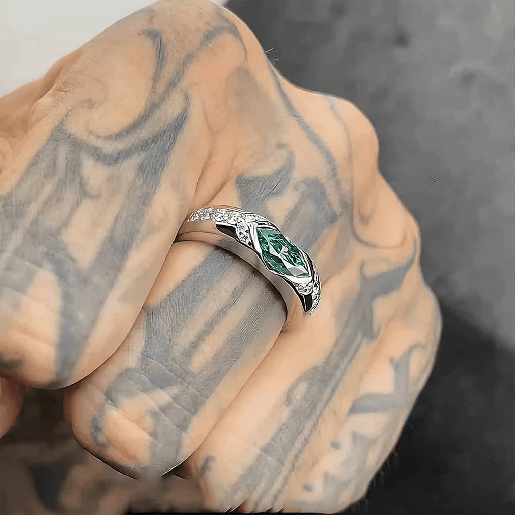 S925 VVS1 Moissanite Ice Blue Lake Green Horse Eye Ring
